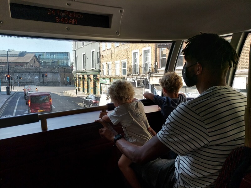 Louis, Marley and J on the bus